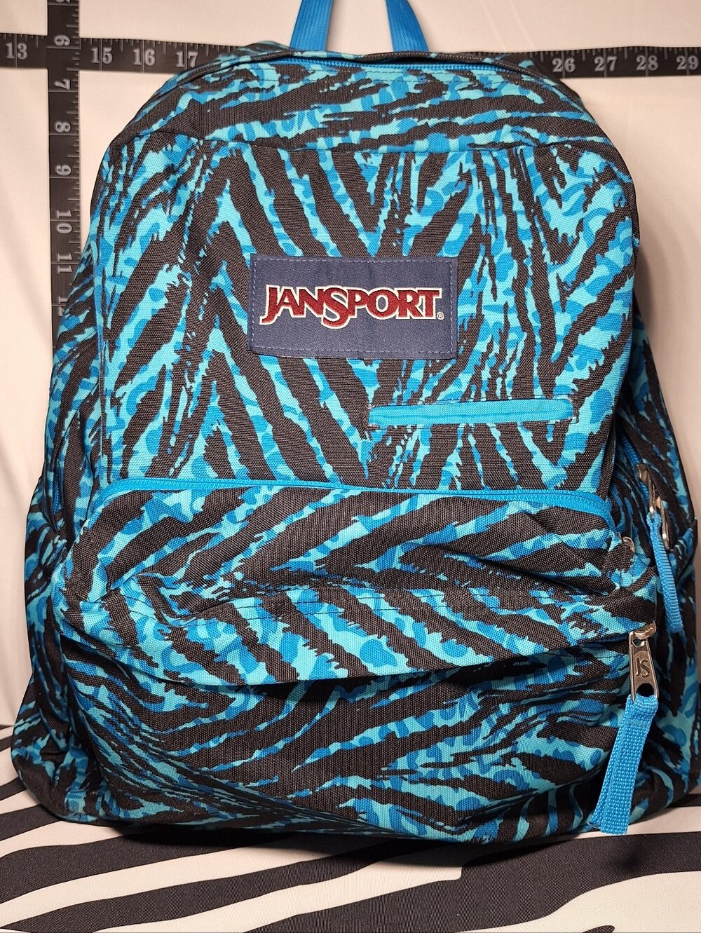 Jansport Backpack, Zebra Stripes, Black & Blue